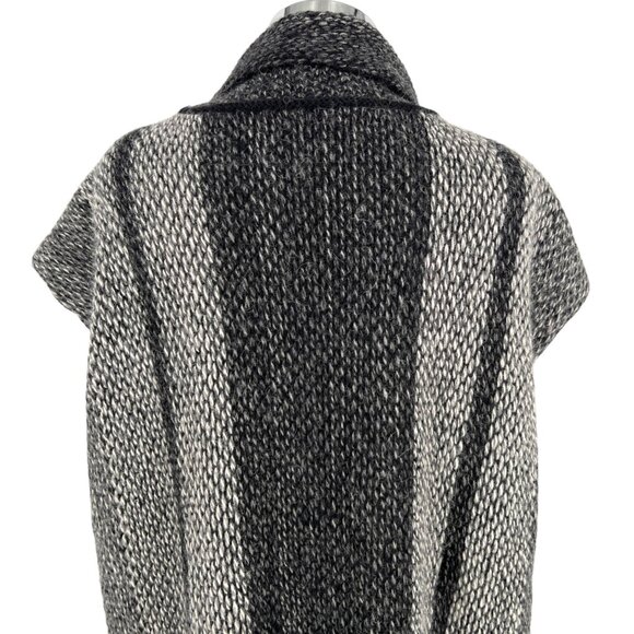 Kuna Striped Baby Alpaca Poncho Sweater With Cowl Neck Black Gray One Size - Picture 6 of 11